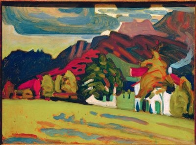 Häusergruppe vor Gebirge von Wassily Kandinsky